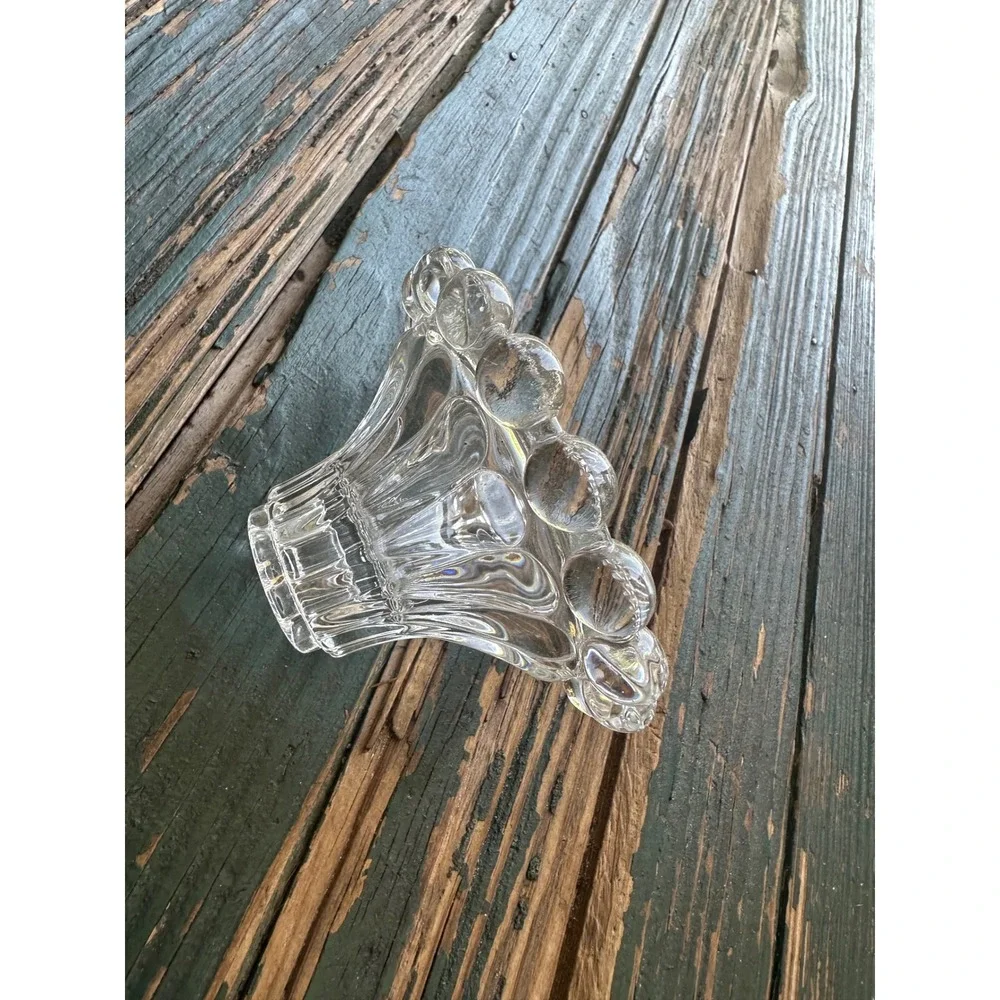 Vintage Clear Pressed Glass Beaded Rim Taper Candle Holder Boopie Style 4 Inch